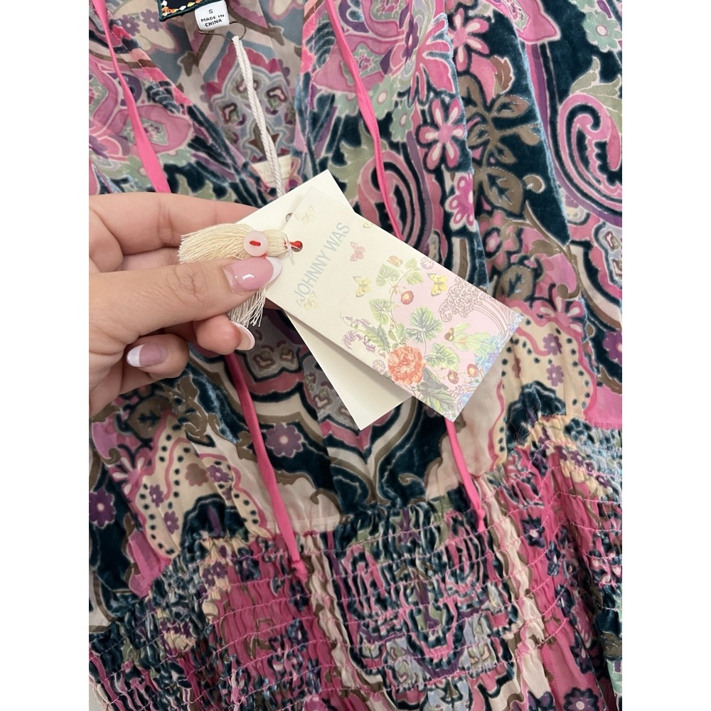 Johny Was Thia Burnout Dress Womens Size S Floral Boho Festival Sheer Luxe Chic - Picture 6 of 15